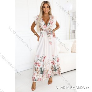 609-1 Saténové maxi šaty s hlbokým výstrihom a kvetinovým ombré vzorom – boho elegancia