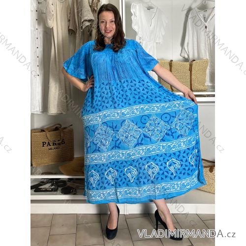 Šaty voľnočasové letné krátky rukáv dámske nadrozmer LAYLA (54/56/58 ONE SIZE) INDICKÁ MÓDA PME25N-5582-L/DR 54/56/58 modrá
