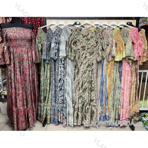 Šaty dlhé letný carmen cez ramená dámske (S/M/L ONE SIZE) INDICKÁ MÓDA IMWKA252391