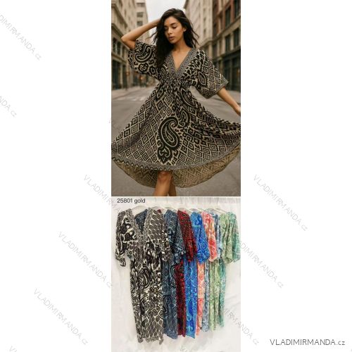 Šaty dlhé letné krátky rukáv dámske (S/M/L ONE SIZE) INDICKÁ MÓDA IMWKA252394