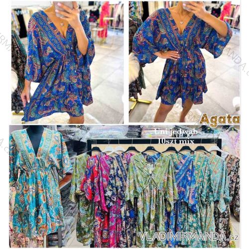 Šaty krátke letný dlhý rukáv dámske (S/M/L ONE SIZE) INDICKÁ MÓDA IMWKA252398