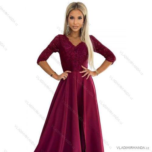 Šaty dlhé elegantné dámske (2XL) Polská MÓDA NUMECO25309-9/DU XXL vínová