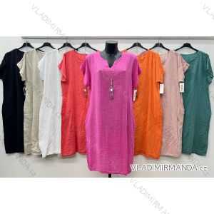 Šaty voľnočasové letné s príveskom krátky rukáv dámske nadrozmer (46/48/50 ONE SIZE) TALIANSKA MÓDA IM425480