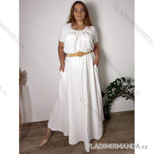 Sukňa mušelínová dlhá s páskem dámska nadrozmer ERIKA (48/50/52 ONE SIZE) TALIANSKA MÓDA IM425486/DUR  biela