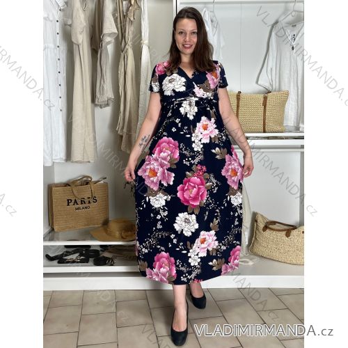 Šaty dlhé letné krátky rukáv dámske (VESNA S/M/L ONE SIZE) TALIANSKA MóDA IM3251111-4/DUR S/M/L tm. modrá S/M/L