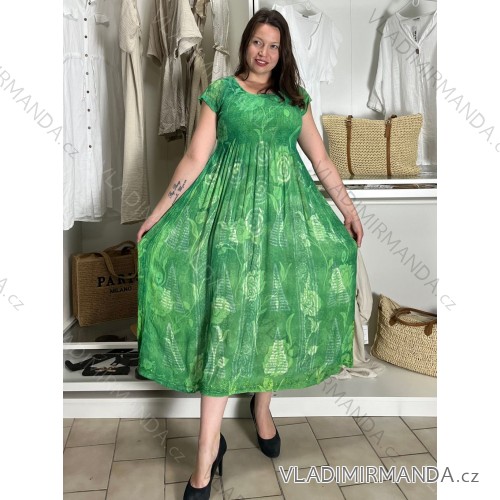 Šaty indické letné krátky rukáv dámske (M/L/XL  ONE SIZE) TALIANSKA MÓDA IMBM24B-10737-A/DUR svetlozelená M / L