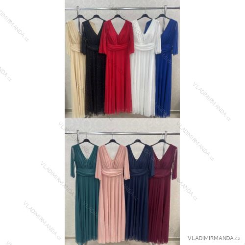 Šaty dlhé spoločenské tylové 3/4 dlhý rukáv dámske (S/M/L ONE SIZE) TALIANSKA MÓDA IMWKY252566