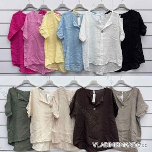 Košile lněná krátký rukáv dámská (S/M/L ONE SIZE) ITALSKÁ MÓDA IMWKK252577
