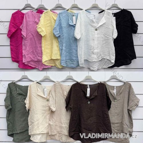 Košile lněná krátký rukáv dámská (S/M/L ONE SIZE) ITALSKÁ MÓDA IMWKK252577