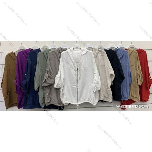 Bunda slabá mušelín s kapucňou na zips dlhý rukáv dámska (S/M/L ONE SIZE) TALIANSKA MÓDA IMWCP252590