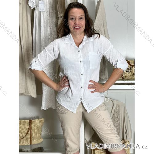 Košeľa oversize dlhý rukáv mušelín dámska  VANESA (S/M/L ONE SIZE) TALIANSKA MÓDA IMWMY25411/DU S/M/L biela