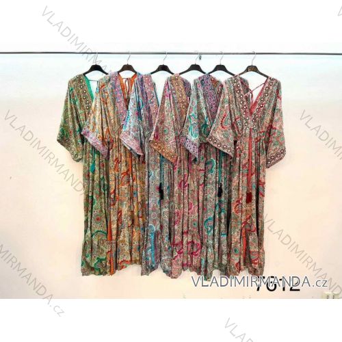 Šaty dlhé letné krátky rukáv dámske (S/M/L ONE SIZE) INDICKÁ MÓDA IMM257612