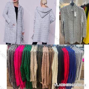 Cardigan pletený teplý s kapucňou dlhý rukáv dámsky (S/M/L ONE SIZE) TALIANSKA MÓDA IMWDV252605