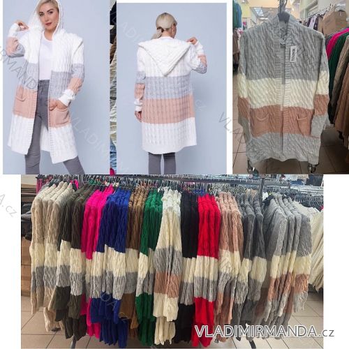 Cardigan pletený teplý s kapucňou dlhý rukáv dámsky (S/M/L ONE SIZE) TALIANSKA MÓDA IMWDV252606