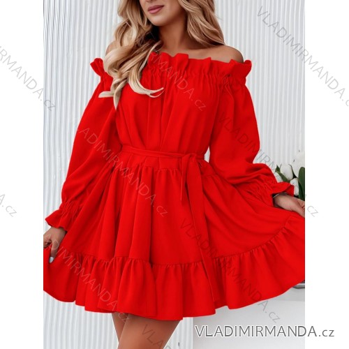 Šaty krátke elegantné letné s opaskom dlhý rukáv dámske nadrozmer (S/M/L ONE SIZE) TALIANSKA MÓDA IMD24433-1 červené