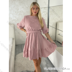 Šaty letný mušelín krátký dlhý rukáv dámske BELLA (S/M/L ONE SIZE) TALIANSKA MÓDA IMWGS251112/DU