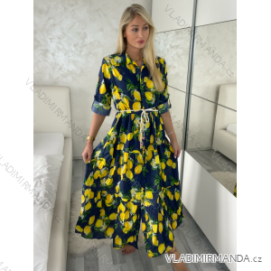 Šaty dlhé letné košeľové 3/4 dlhý rukáv dámske LEMON (S/M/L ONE SIZE) TALIANSKA MÓDA IMPEM25VA203