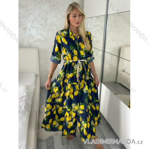 Šaty dlhé letné košeľové 3/4 dlhý rukáv dámske LEMON (S/M/L ONE SIZE) TALIANSKA MÓDA IMPEM25VA203