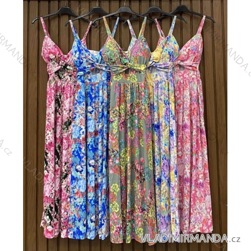 Šaty dlhé letné citrónky lemon, kvetované na ramienka dámske DIXIE (XS/S/M ONE SIZE) TALIANSKA MÓDA IMWHD252134-2/DUR XS/S/M zelená khaki