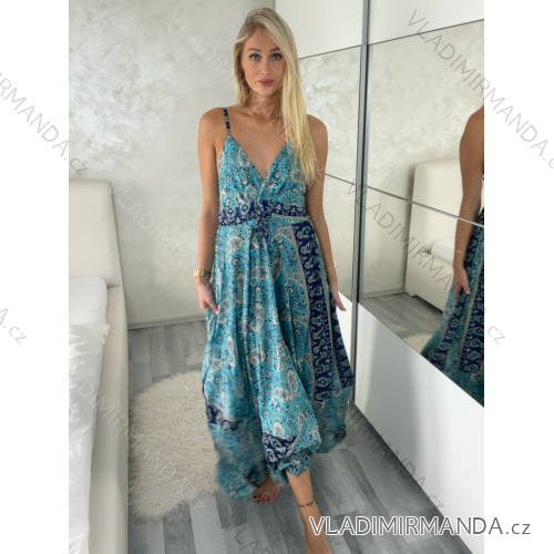 Šaty dlhé letné na ramienka dámske RAMONA (S/M/L ONE SIZE) INDICKÁ MÓDA IMWKA251062-1/DUR S/M/L modrá