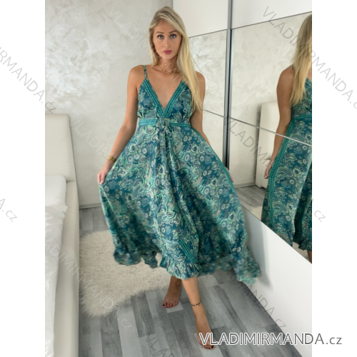 Šaty dlhé letné na ramienka dámske RAMONA (S/M/L ONE SIZE) INDICKÁ MÓDA IMWKA251062-3/DU S/M/L modrá
