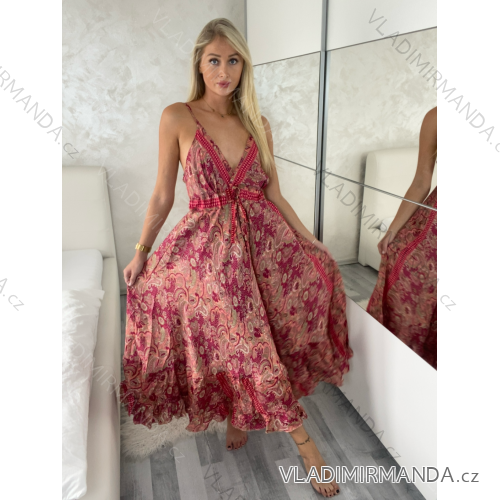 Šaty dlhé letné na ramienka dámske RAMONA (S/M/L ONE SIZE) INDICKÁ MÓDA IMWKA251062-5/DUR S/M/L růžová