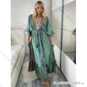 Šaty dlhé letný dlhý rukáv dámske LAJLA (S/M/L ONE SIZE) INDICKÁ MÓDA IMWKA25HE309G-4/DU