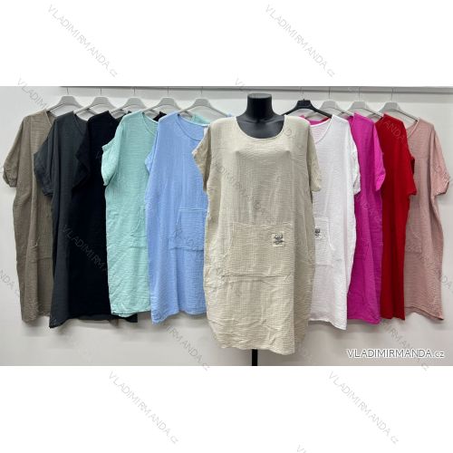 Šaty voľnočasové letné mušelínové krátky rukáv dámske nadrozmer (54/56/58 ONE SIZE) TALIANSKA MÓDA IM425496