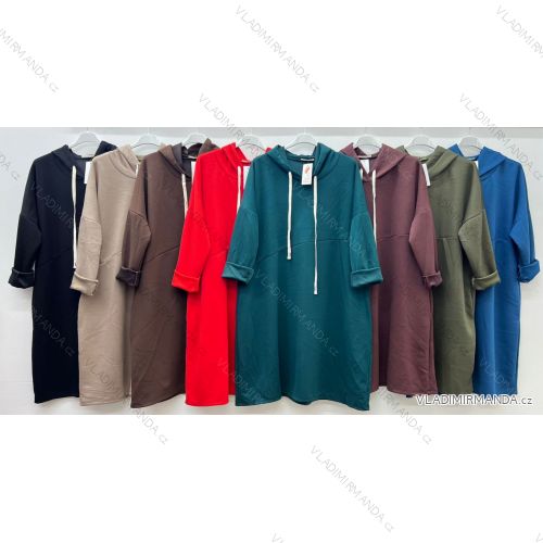 Šaty mikinové s kapucňou dlhý rukáv dámske nadrozmer (54/56/58 ONE SIZE) TALIANSKA MÓDA IM425513