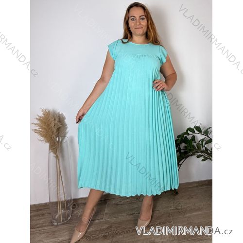 Šaty dlhé oversize elegantní plisované krátky rukáv dámske nadrozmer EMILIA (42/44/46 ONE SIZE) TALIANSKA MÓDA IM425EMILIA/DUR sv. modrá 42/44/46