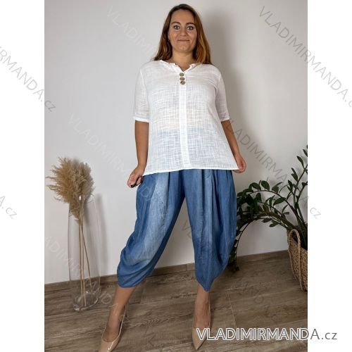 Košeľa bavlnená 3/4 dlhý rukáv dámska nadrozmer INGE (42/44/46 ONE SIZE) TALIANSKA MODA IM725161/DU  biela