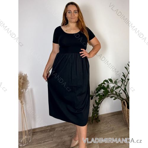 Šaty dlhé voľnočasové letné krátky rukáv dámske nadrozmer SUMA (40/42/44 ONE SIZE) TALIANSKA MÓDA IMC251111/DUR  čierna