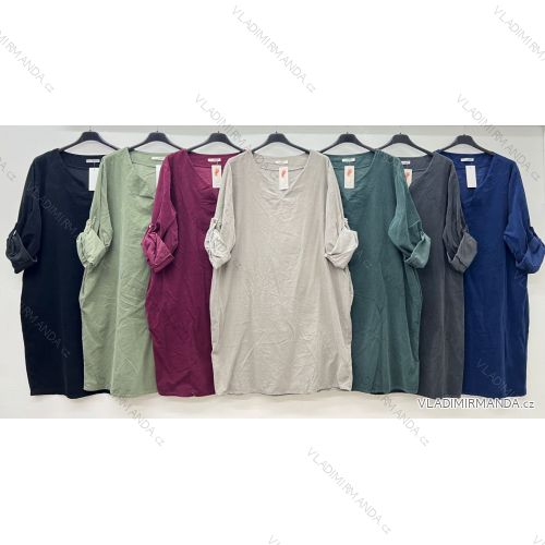 Šaty voľnočasové letné manžestrové 3/4 dlhý rukáv dámske nadrozmer (48/50/52 ONE SIZE) TALIANSKA MÓDA IM425529