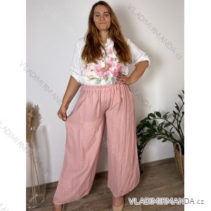 Nohavice letní dlouhé kalhoty dámske nadrozměr (50/52/54 ONE SIZE) TALIANSKA MÓDA IM3251112/DU