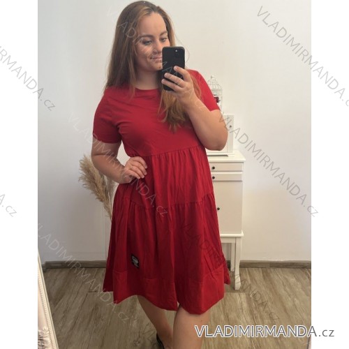 Šaty dlhé voľnočasové letné krátky rukáv dámske nadrozmer ALEXA (48/50/52 ONE SIZE) TALIANSKA MÓDA IMC25220/DR červená 48/50/52