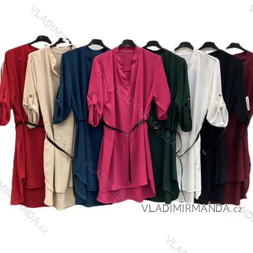 Šaty krátké elegantní s páskem 3/4 dlouhý rukáv dámské (S/M/L ONE SIZE) ITALSKÁ MÓDA IMC25326