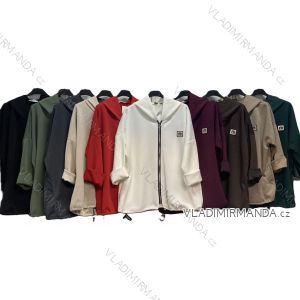 Mikina slabá s kapucí na zip dlouhý rukáv dámská nadrozměr (50/52/54 ONE SIZE) ITALSKÁ MÓDA IMC25350
