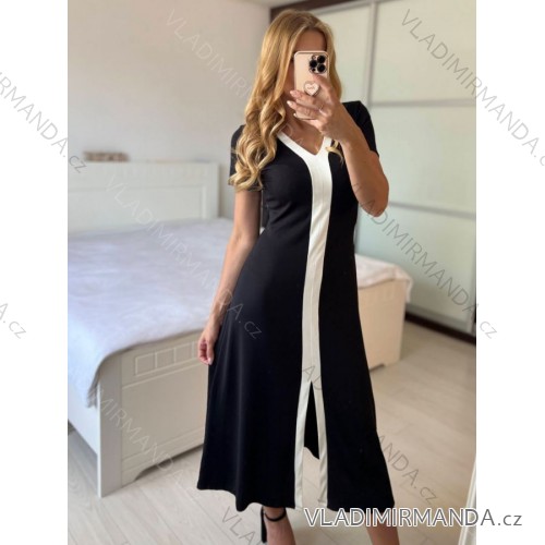 Šaty dlhé elegantný krátky rukáv dámske (S/M ONE SIZE) TALIANSKA MÓDA IMM24M20355/DUR -   čierna
 -   S / M