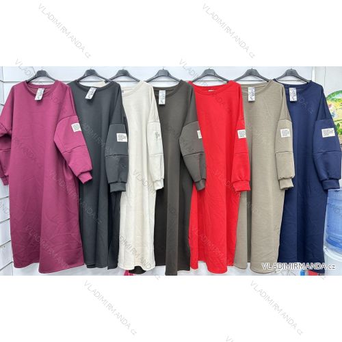 Šaty dlhé voľnočasové mikinová dlhý rukáv dámske (S/M/L ONE SIZE) TALIANSKA MÓDA IMWGM252734