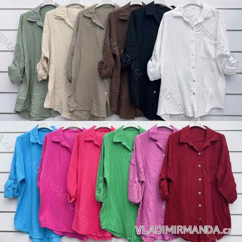 Košeľa predĺžená oversize mušelín 3/4 dlhý rukáv dámska (S/M/L ONE SIZE) TALIANSKA MÓDA IMWKK252693/DU S/M/L hnedá