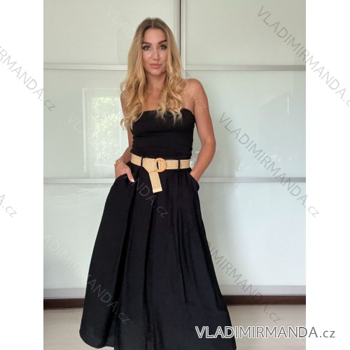 Sukňa dlhá s opaskom dámska (S/M/L ONE SIZE) TALIANSKA MÓDA IMM25M7755/DU -   čierna
 -   S/M/L