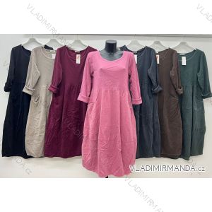 Šaty dlhé voľnočasové dlhý rukáv dámske nadrozmer (46/48/50 ONE SIZE) TALIANSKA MÓDA IM425559