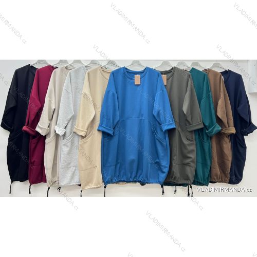 Šaty mikinové s vreckami sťahovací dlhý rukáv dámske nadrozmer (54/56/58 ONE SIZE) TALIANSKA MÓDA IM425565