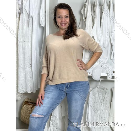 Sveter úpletový 3/4 dlhý rukáv dámske AMALIA  (M/L/XL ONE SIZE) TALIANSKA MÓDA IM5251116/DU M/L/XL béžová