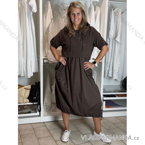 Šaty dlhé voľnočasové dlhý rukáv dámske nadrozmer ANDY (50/52/54 ONE SIZE) TALIANSKA MÓDA IMSM251128