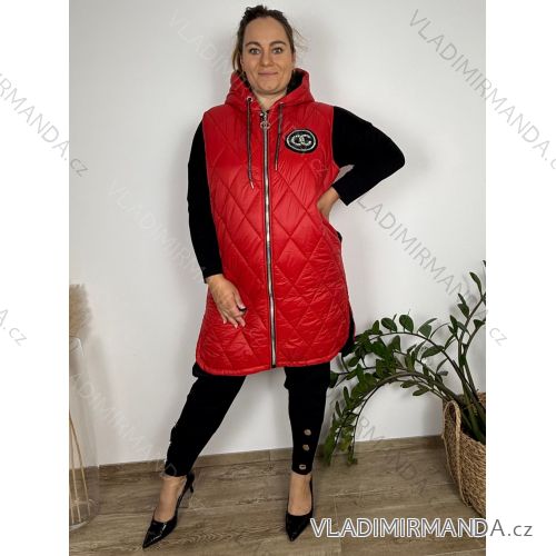Vesta s kapucí šusťáková dámska nadrozmer (44-48 ONE SIZE) TALIANSKA MÓDA TMWOC251111/DU 44 červená