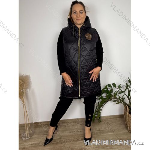Vesta s kapucí šusťáková dámska nadrozmer (44-46 ONE SIZE) TALIANSKA MÓDA TMWOC251112/DU 44 čierna