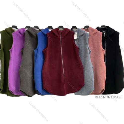 Vesta predĺžená s kapucňou na zips bez rukávu dámska nadrozmer (48/50/52 ONE SIZE) TALIANSKA MÓDA IMC25368