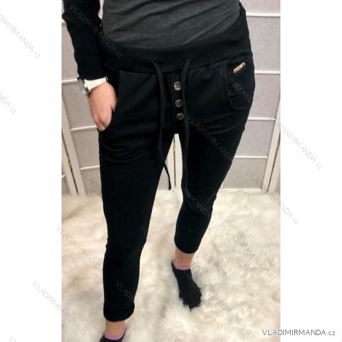 Tepláky dlhé slabé dámske (uni s/l) TALIANSKÁ MÓDA IM517012/DR čierna S/M/L