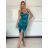Šaty elegantné saténové spoločenské na ramienka dámske (S/M ONE SIZE) TALIANSKA MÓDA IM322MONICA/DR -   tmavo tyrkysová
,   S/M